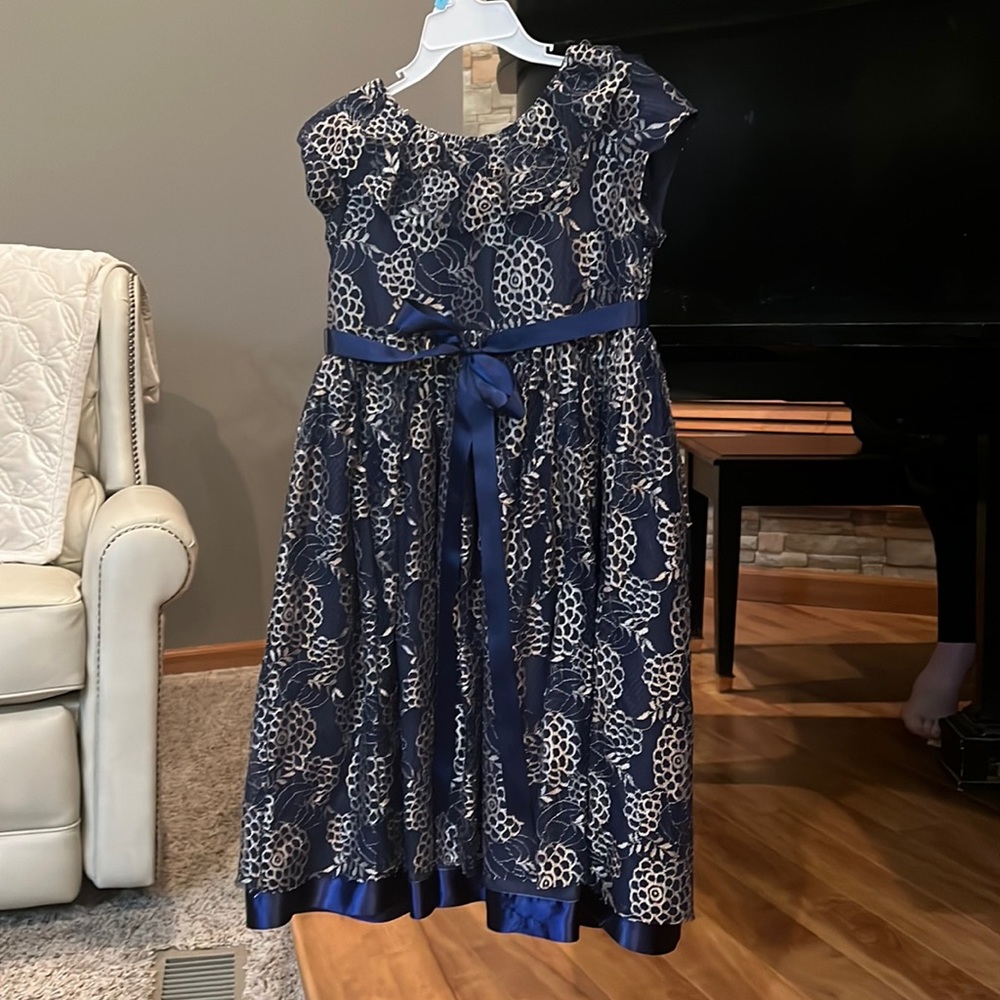 Laura Ashley Girls Blue and Gold Dress